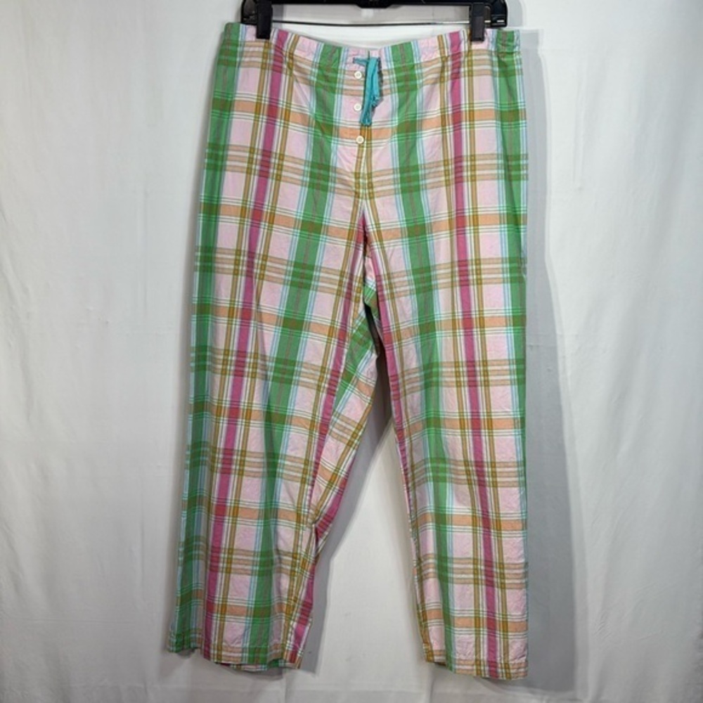 👂🏽 Tommy Hilfiger, green and pink plaid cotton pull on pajama pants
